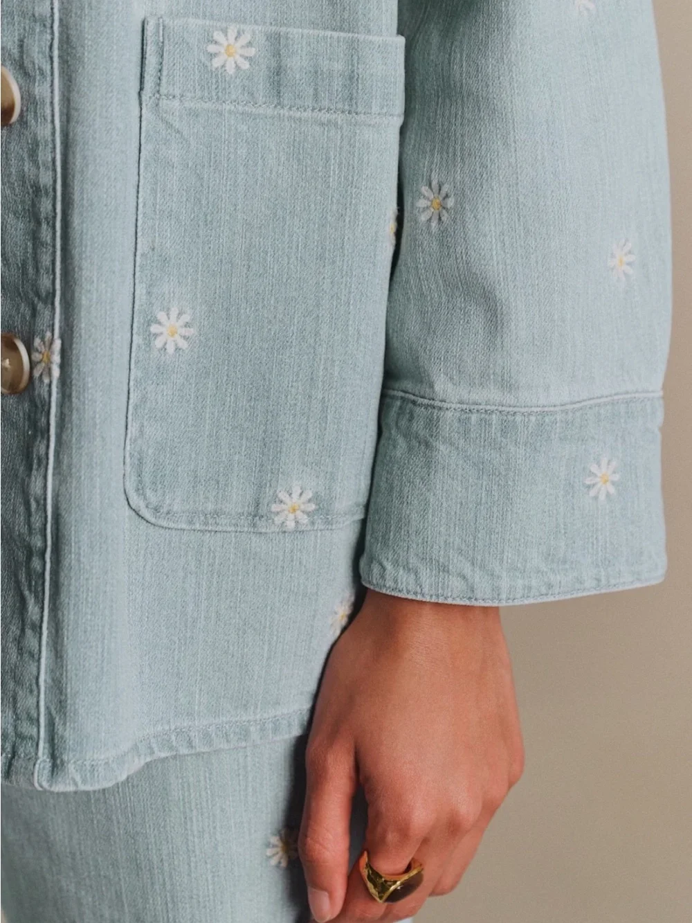 NWT Sezane Light Blue Embroidered Gab Jacket - Picture 4 of 10